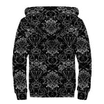 Black And White Tattoo Print Sherpa Lined Zip Up Hoodie