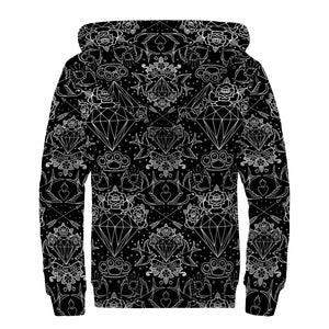 Black And White Tattoo Print Sherpa Lined Zip Up Hoodie