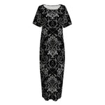 Black And White Tattoo Print Short Sleeve Long Nightdress