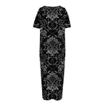 Black And White Tattoo Print Short Sleeve Long Nightdress