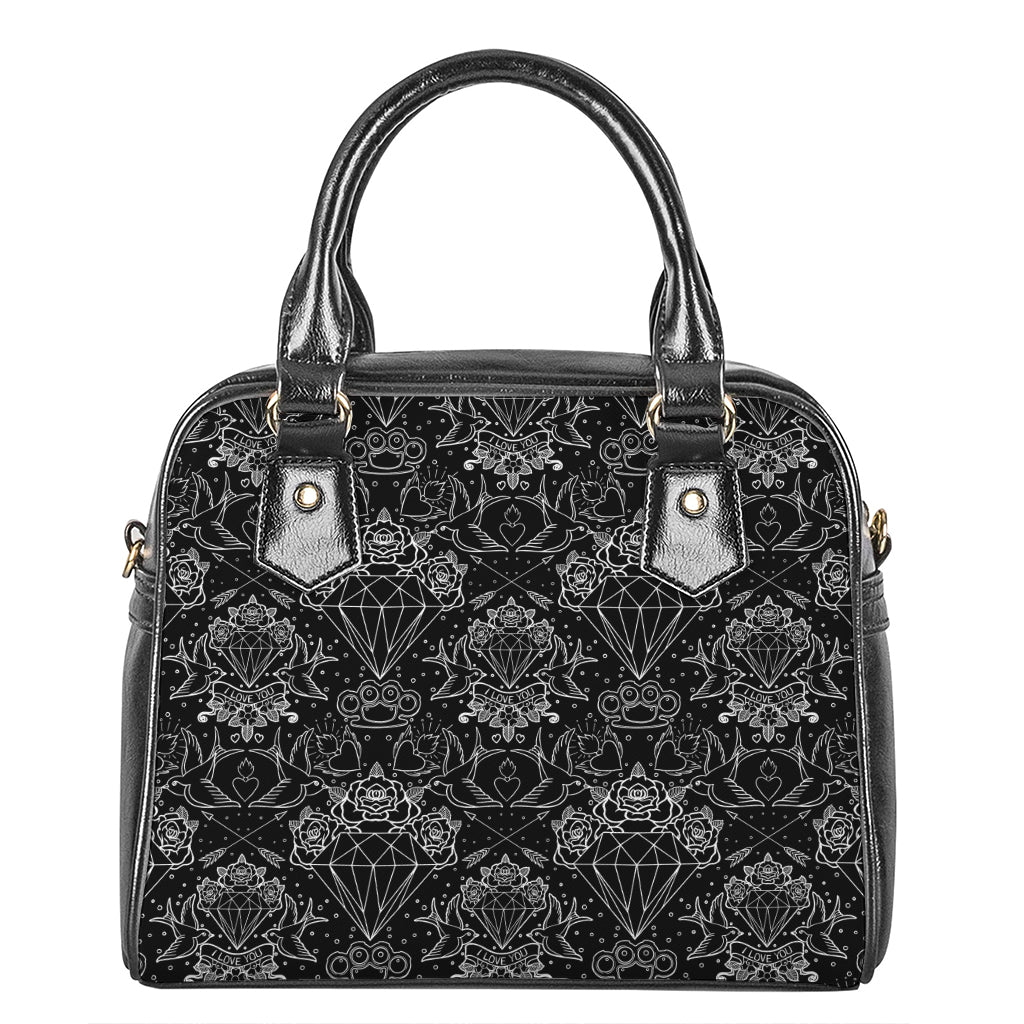 Black And White Tattoo Print Shoulder Handbag