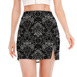 Black And White Tattoo Print Side Slit Mini Skirt
