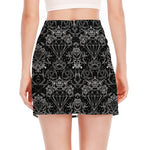 Black And White Tattoo Print Side Slit Mini Skirt