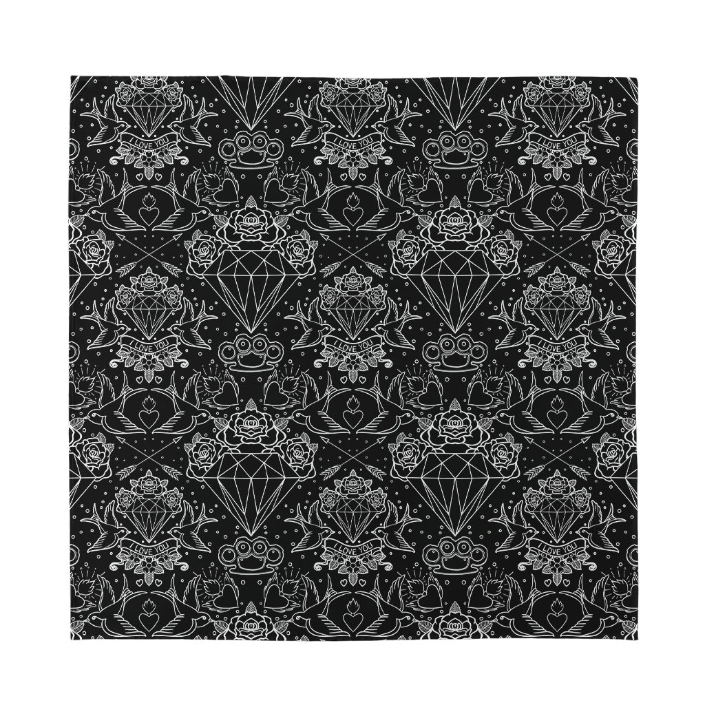 Black And White Tattoo Print Silk Bandana