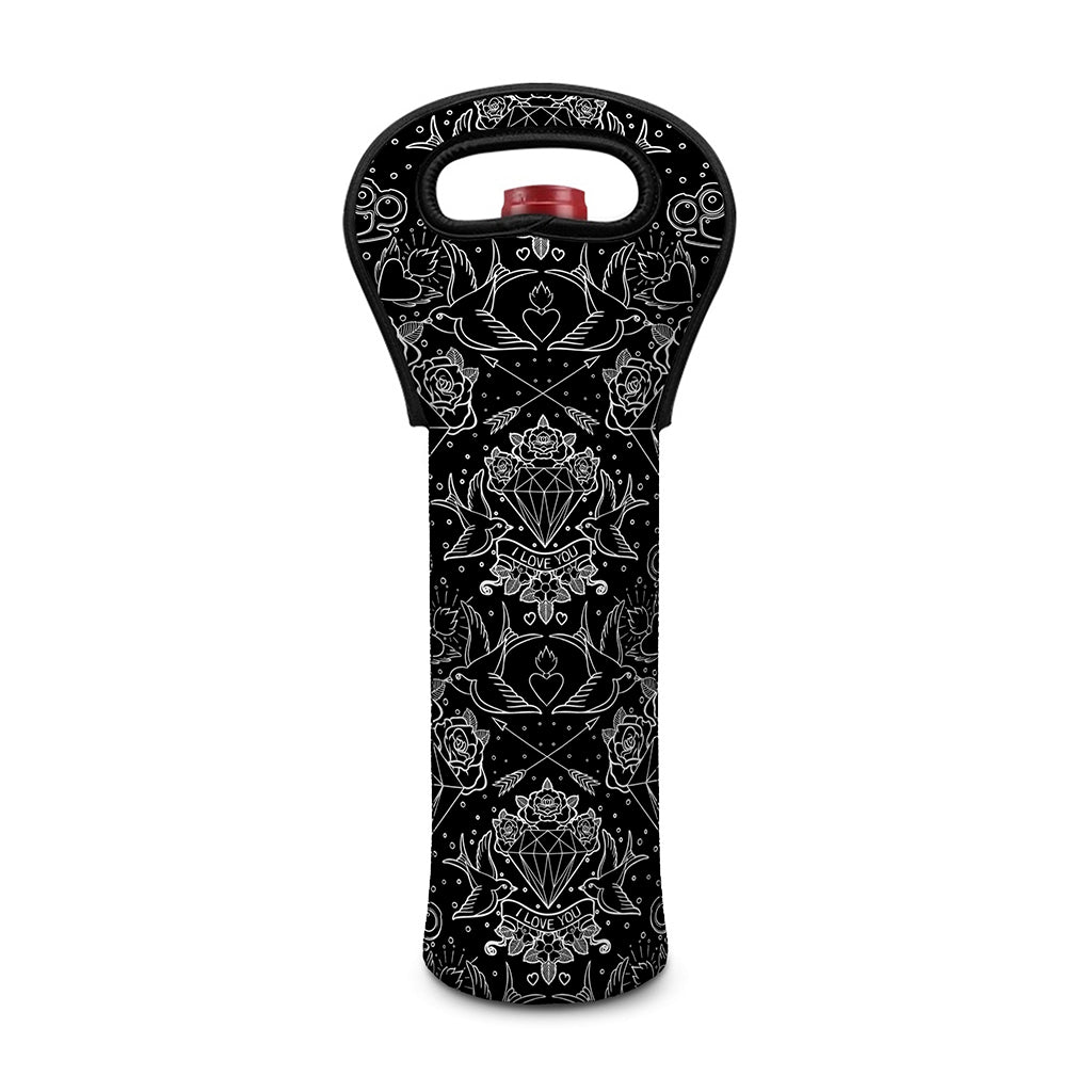 Black And White Tattoo Print Single Neoprene Wine Tote