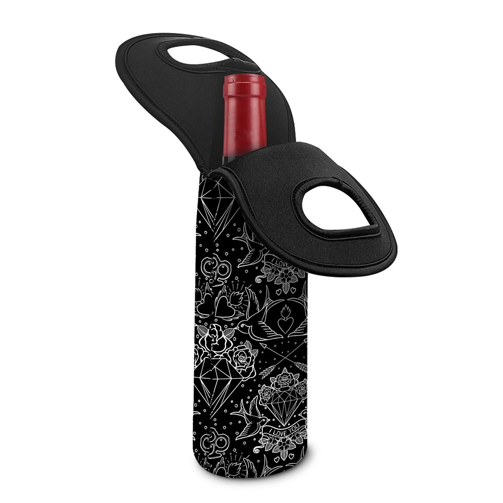Black And White Tattoo Print Single Neoprene Wine Tote