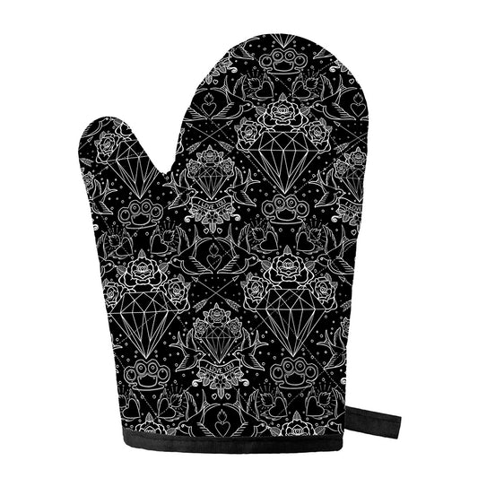 Black And White Tattoo Print Single Oven Mitt