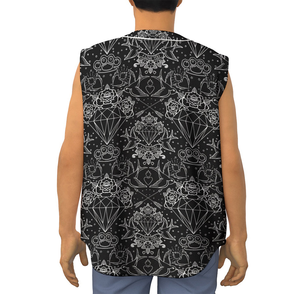 Black And White Tattoo Print Sleeveless Baseball Jersey