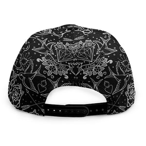 Black And White Tattoo Print Snapback Cap