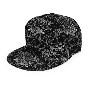 Black And White Tattoo Print Snapback Cap