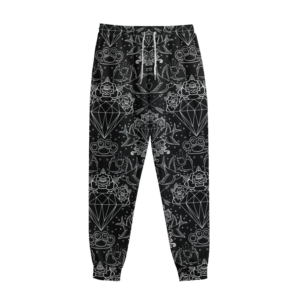 Black And White Tattoo Print Sweatpants