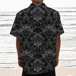 Black And White Tattoo Print Textured Short Sleeve Shirt