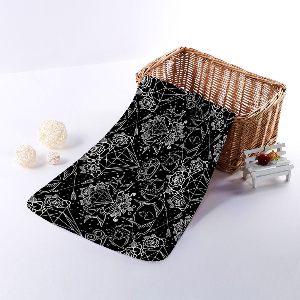 Black And White Tattoo Print Towel