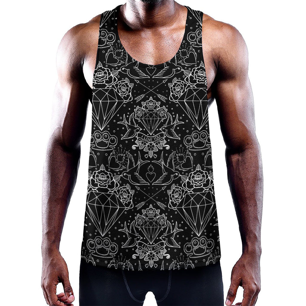 Black And White Tattoo Print Training Tank Top