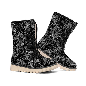 Black And White Tattoo Print Winter Boots