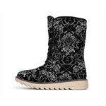 Black And White Tattoo Print Winter Boots