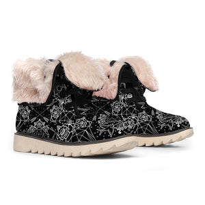 Black And White Tattoo Print Winter Boots