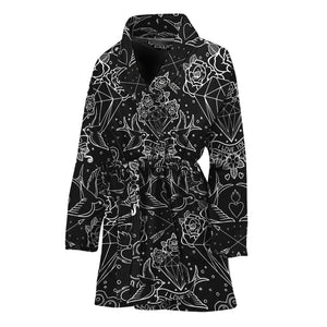 Black And White Tattoo Print Women's Bathrobe