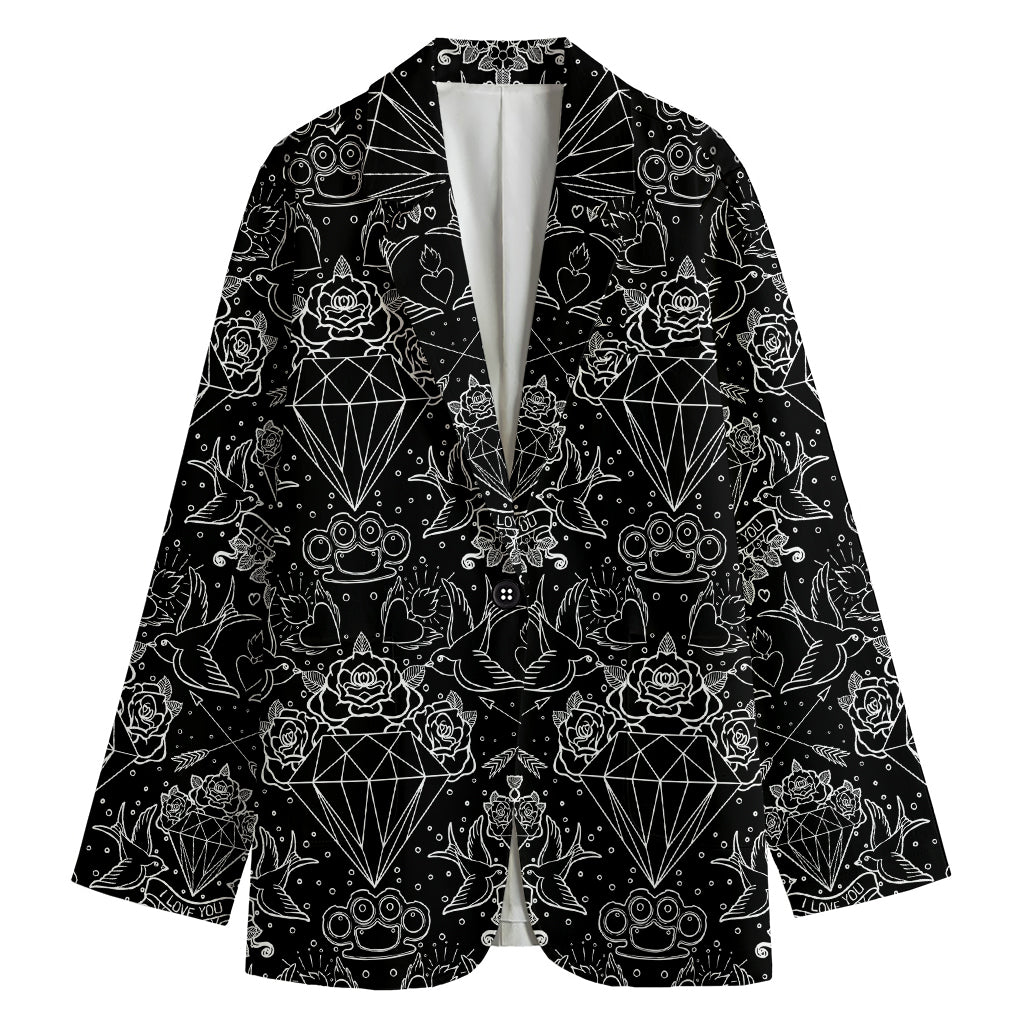 Black And White Tattoo Print Women's Blazer