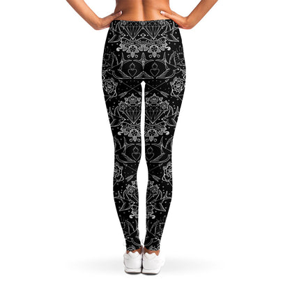 Black And White Tattoo Print Women's Leggings
