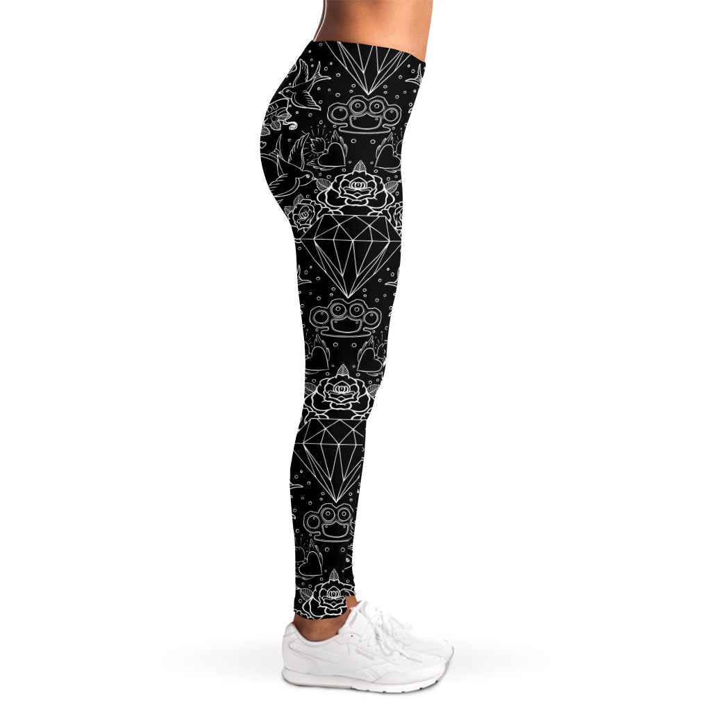 Black And White Tattoo Print Women's Leggings