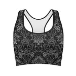 Black And White Tattoo Print Women's Sports Bra