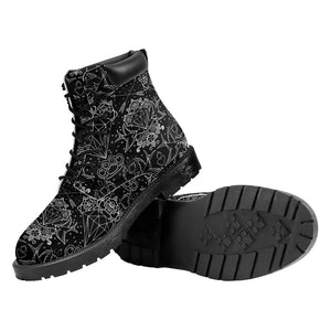 Black And White Tattoo Print Work Boots