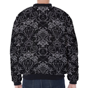 Black And White Tattoo Print Zip Sleeve Bomber Jacket