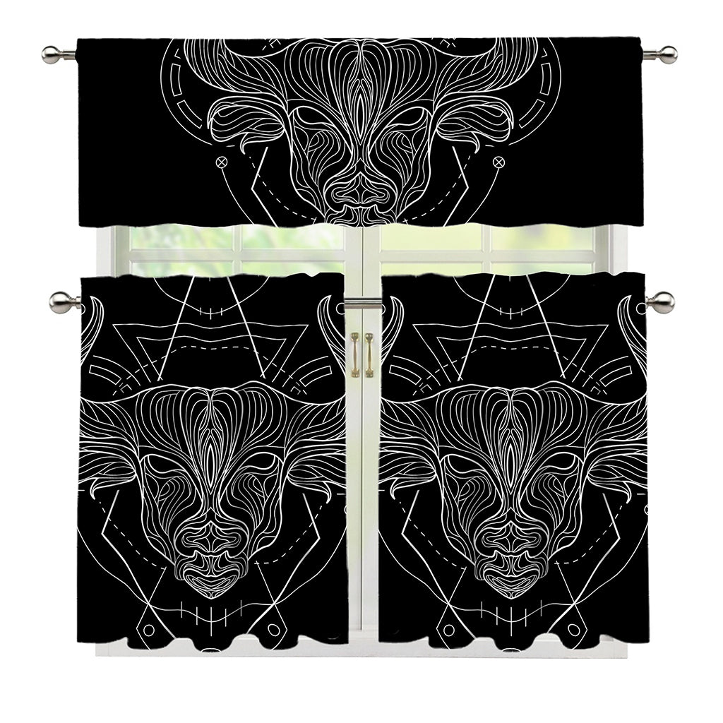 Black And White Taurus Sign Print 3 Piece Kitchen Curtains