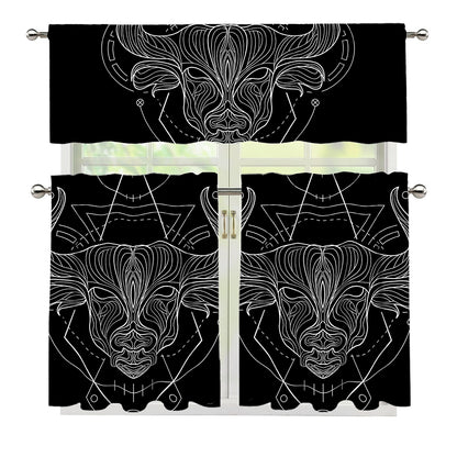 Black And White Taurus Sign Print 3 Piece Kitchen Curtains