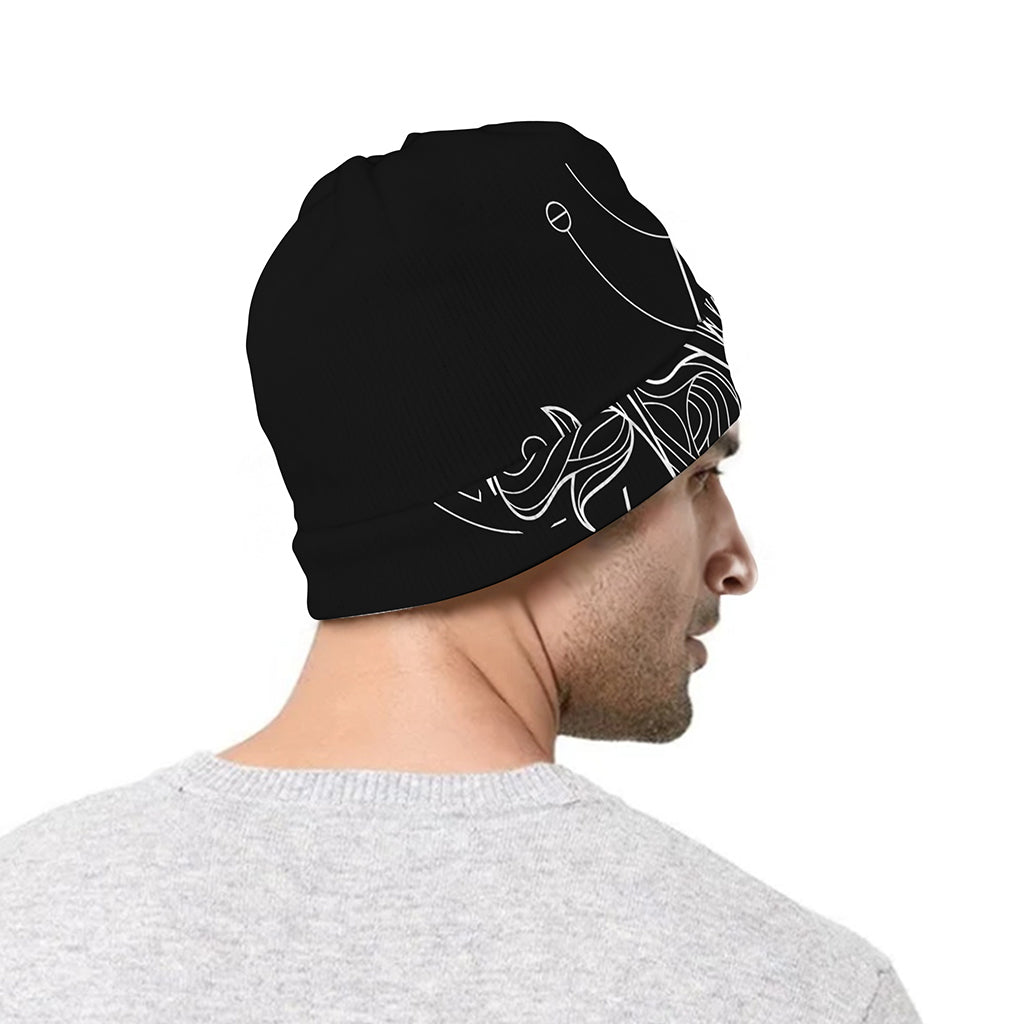 Black And White Taurus Sign Print Beanie