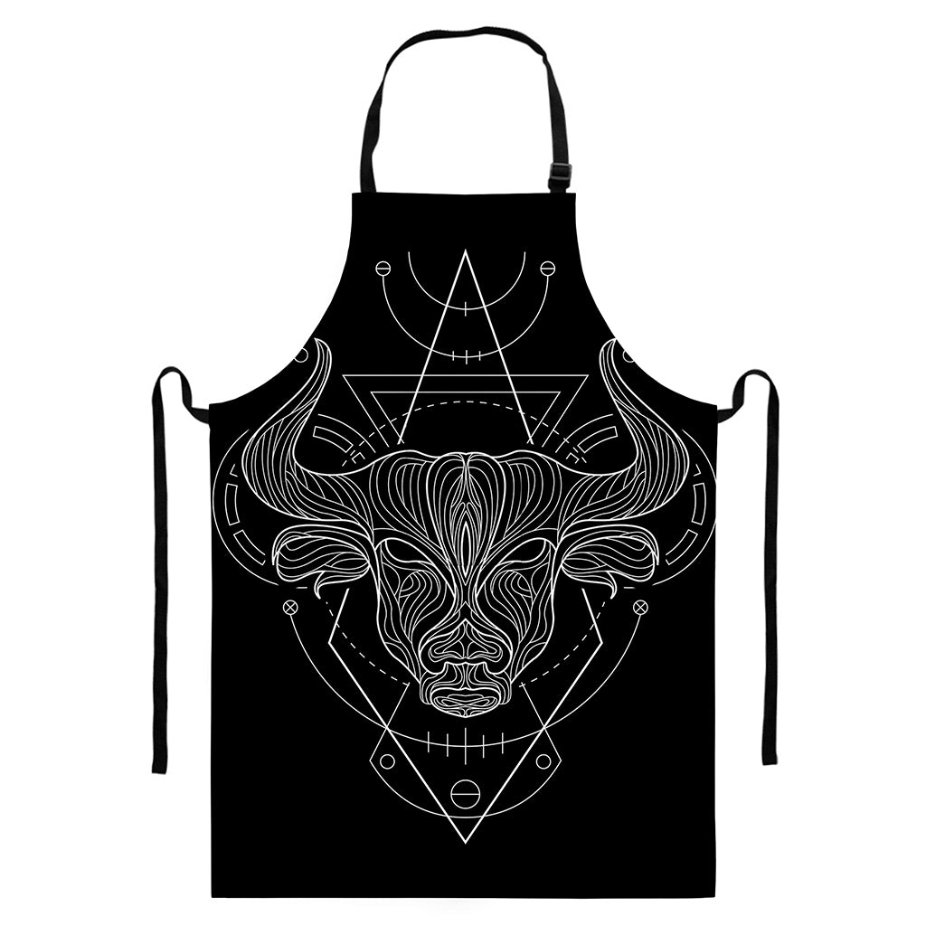 Black And White Taurus Sign Print Bib Apron With Pocket