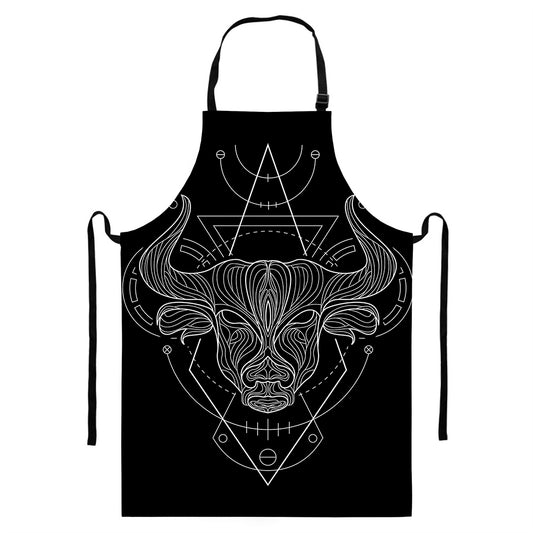 Black And White Taurus Sign Print Bib Apron With Pocket