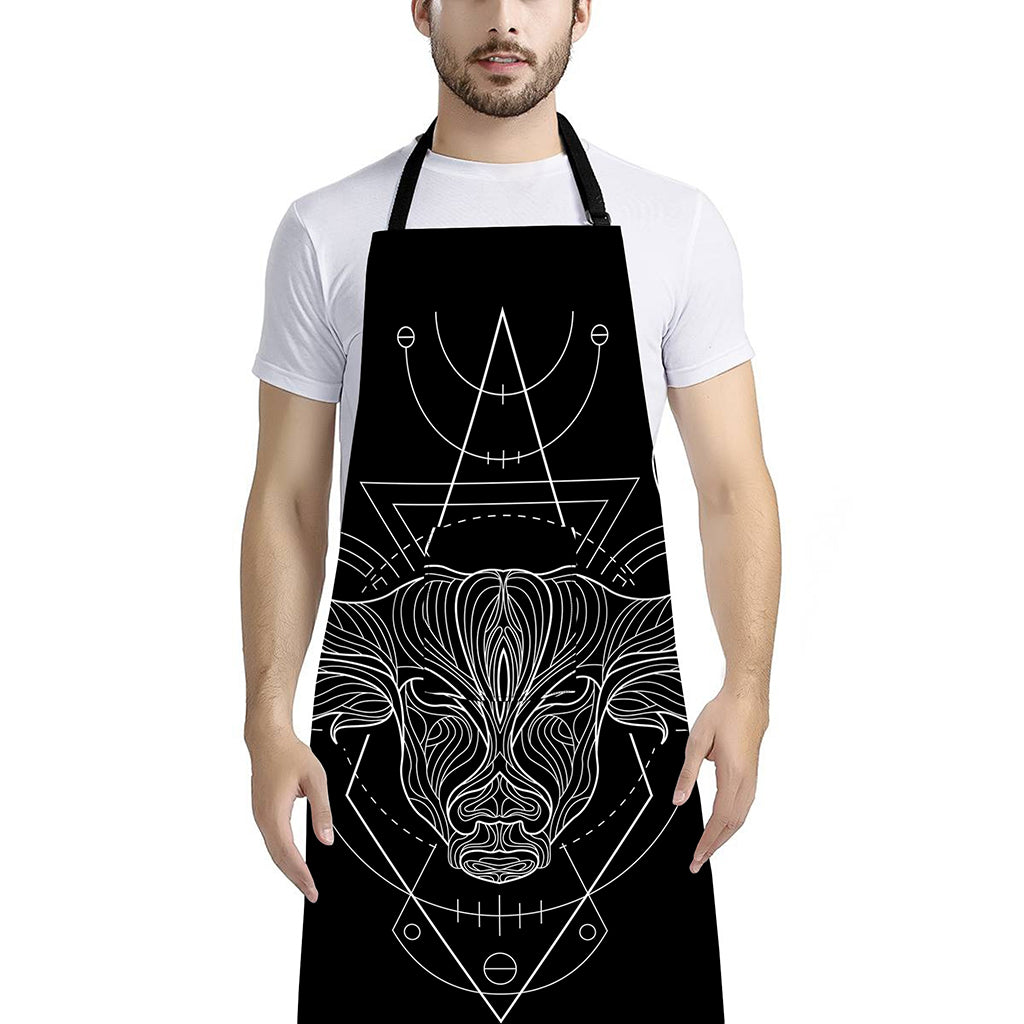 Black And White Taurus Sign Print Bib Apron With Pocket