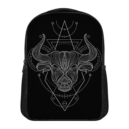 Black And White Taurus Sign Print Casual Backpack