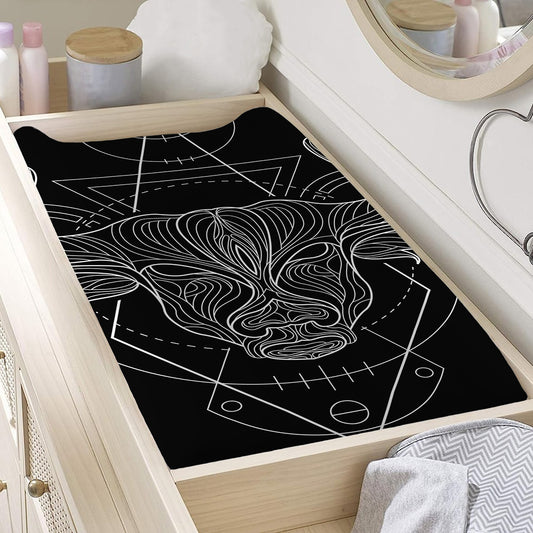 Black And White Taurus Sign Print Changing Pad Cover