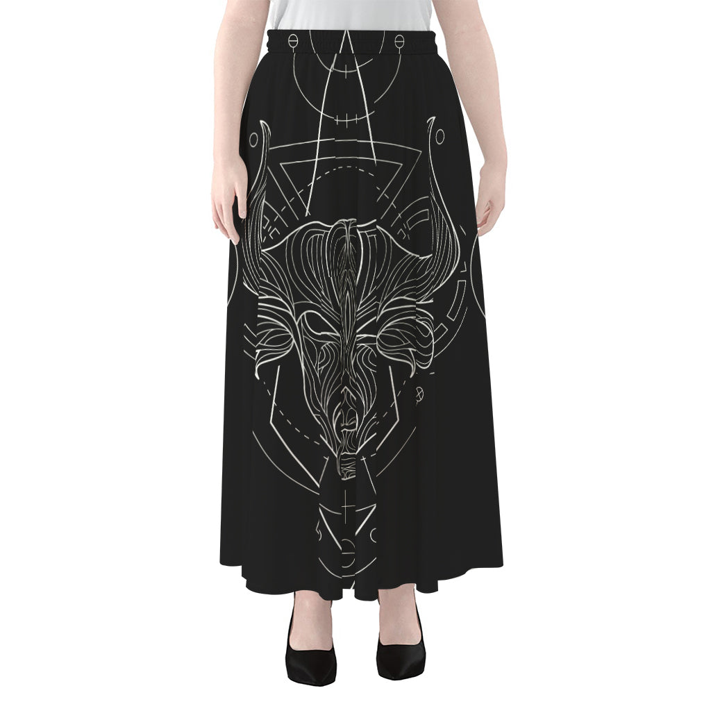 Black And White Taurus Sign Print Chiffon Maxi Skirt