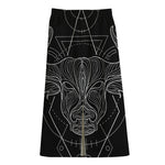 Black And White Taurus Sign Print Cotton Front Slit Maxi Skirt