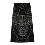 Black And White Taurus Sign Print Cotton Front Slit Maxi Skirt