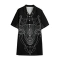 Black And White Taurus Sign Print Cotton Hawaiian Shirt