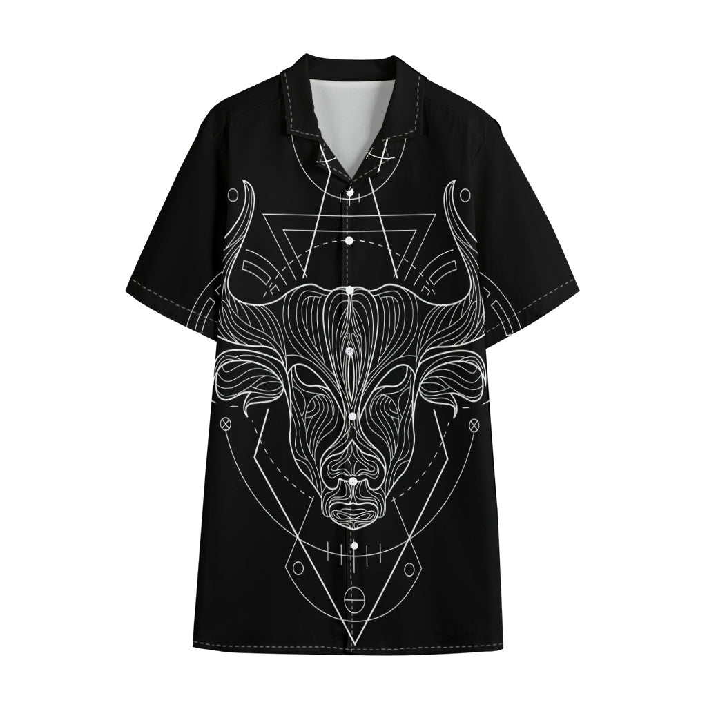 Black And White Taurus Sign Print Cotton Hawaiian Shirt