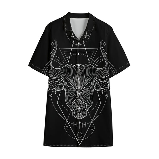 Black And White Taurus Sign Print Cotton Hawaiian Shirt
