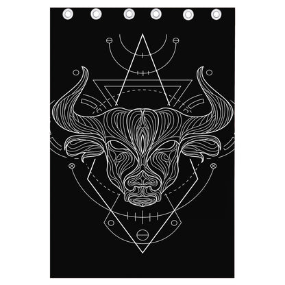 Black And White Taurus Sign Print Curtain