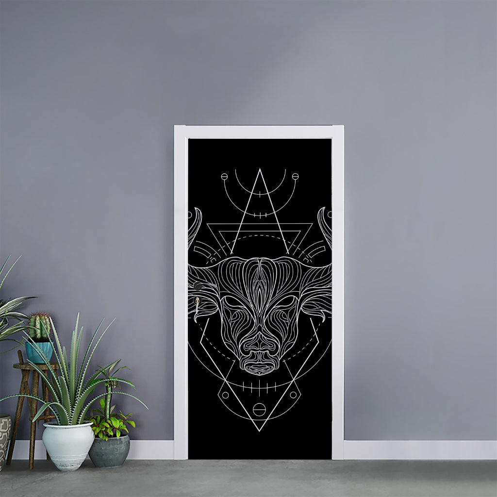 Black And White Taurus Sign Print Door Sticker