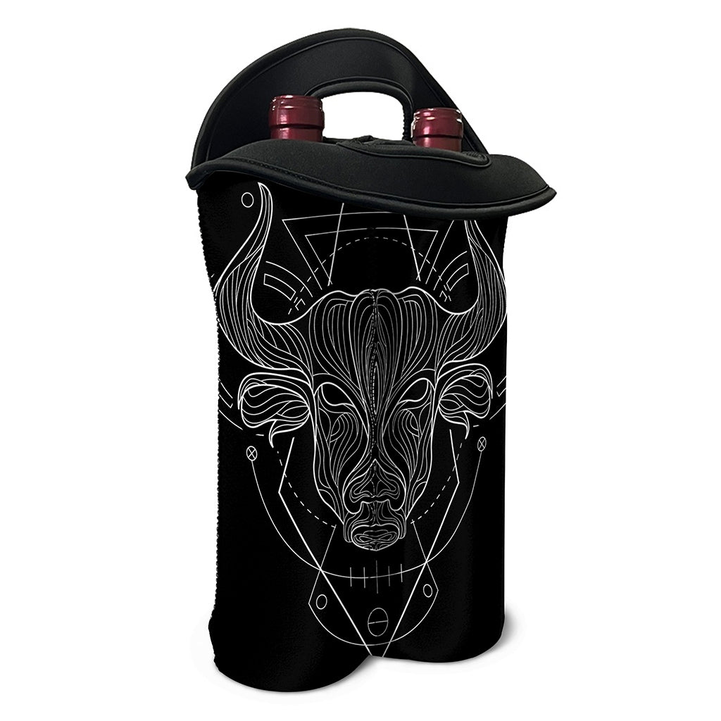 Black And White Taurus Sign Print Double Neoprene Wine Tote
