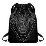 Black And White Taurus Sign Print Drawstring Backpack