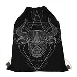 Black And White Taurus Sign Print Drawstring Bag