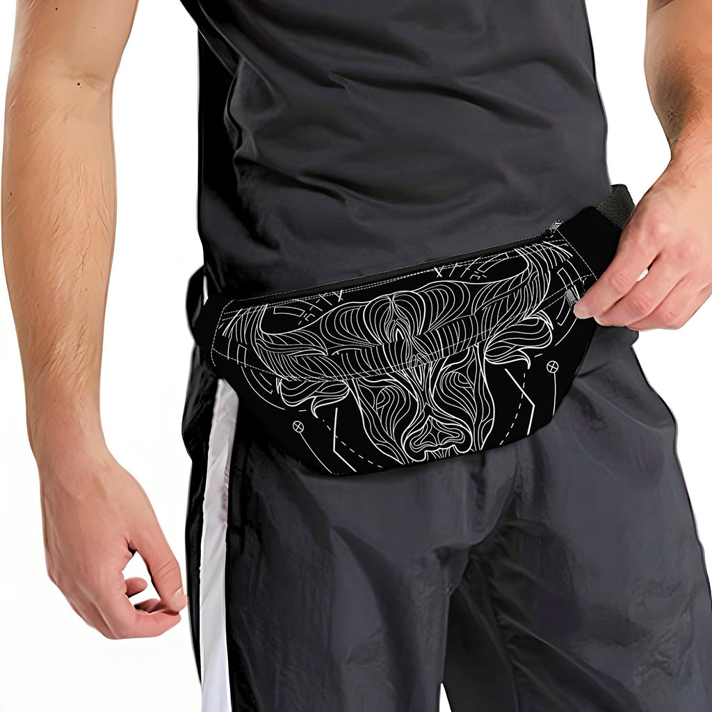 Black And White Taurus Sign Print Fanny Pack
