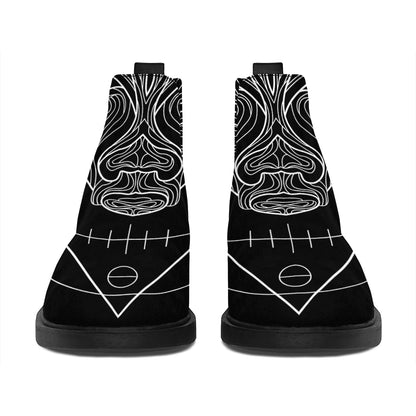 Black And White Taurus Sign Print Flat Ankle Boots