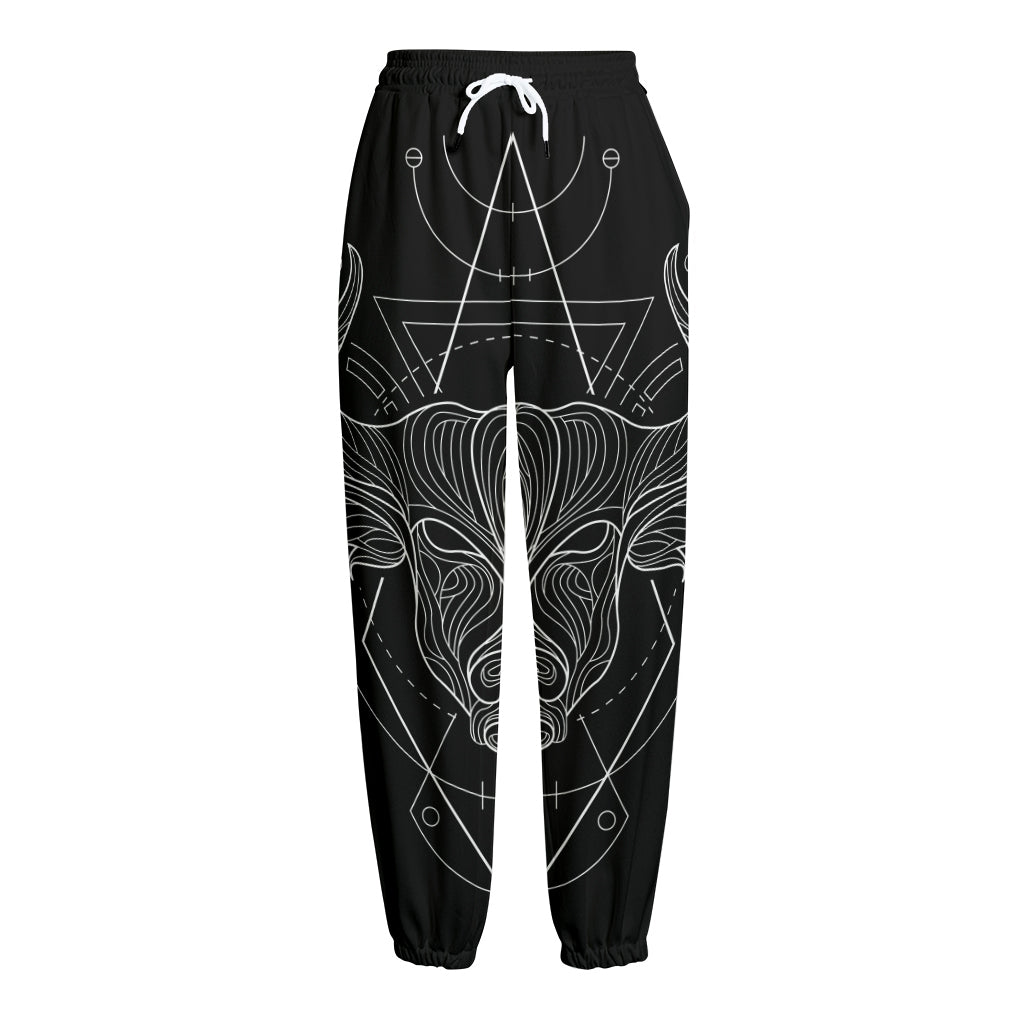 Black And White Taurus Sign Print Fleece Lined Knit Pants